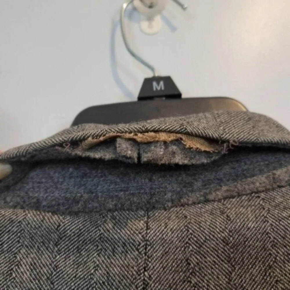Vintage Jonathan Scott Empire Mens Button Front Wool Long Coat Herringbone Gray